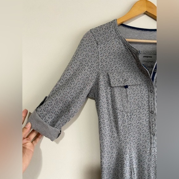 Patagonia Gray Kamala Henley Dress women Sz Small Organic Cotton Roll Tab Sleeve - Picture 7 of 8